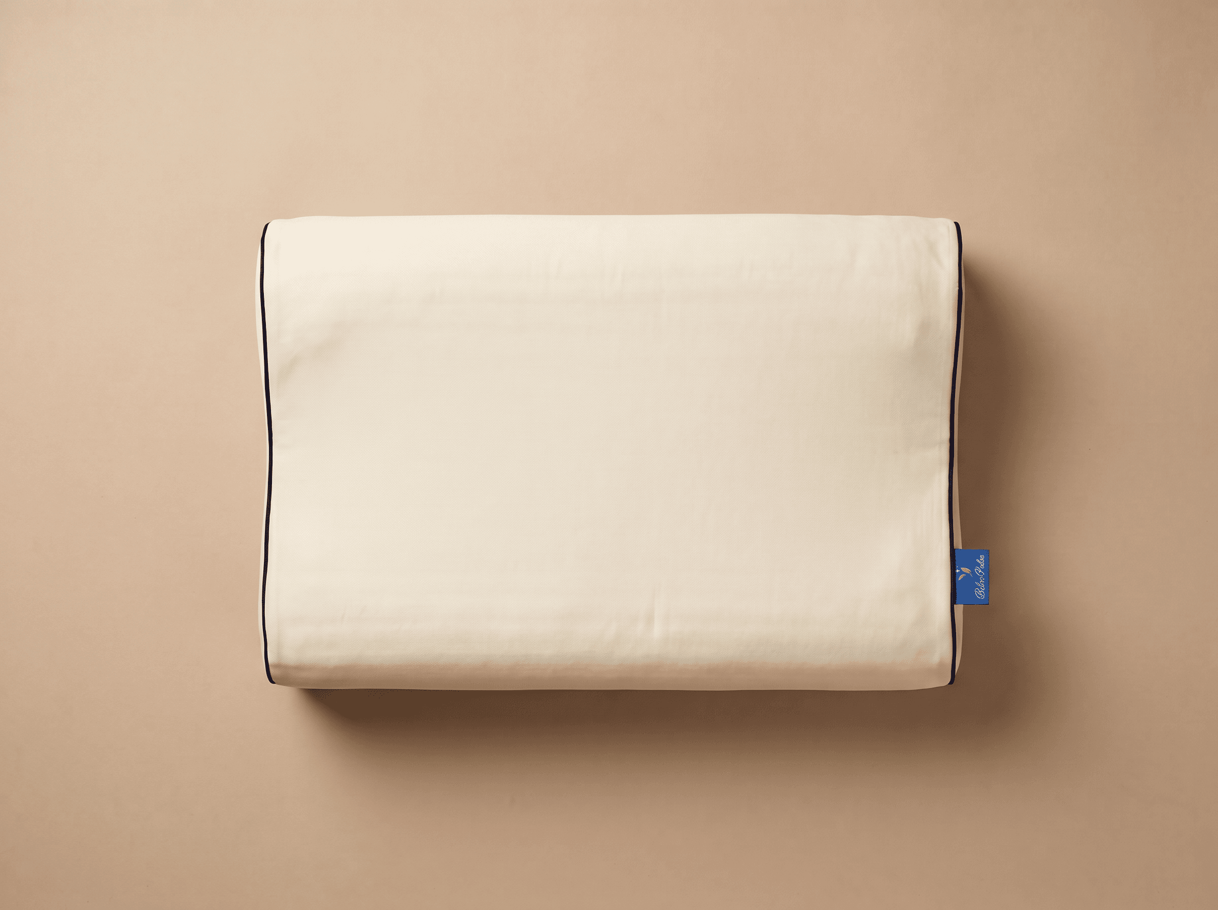 Belor Pulse pillow flat layout showing premium cover with blue logo tag