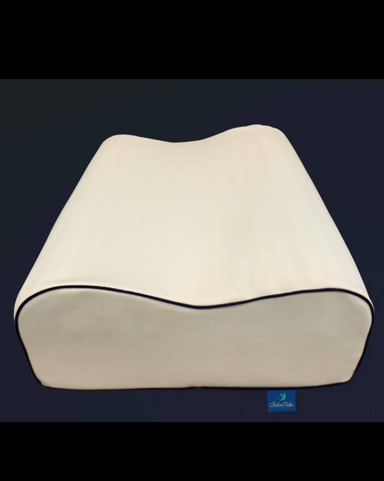 Belor Pulse contour memory foam pillow front view showing neck curve